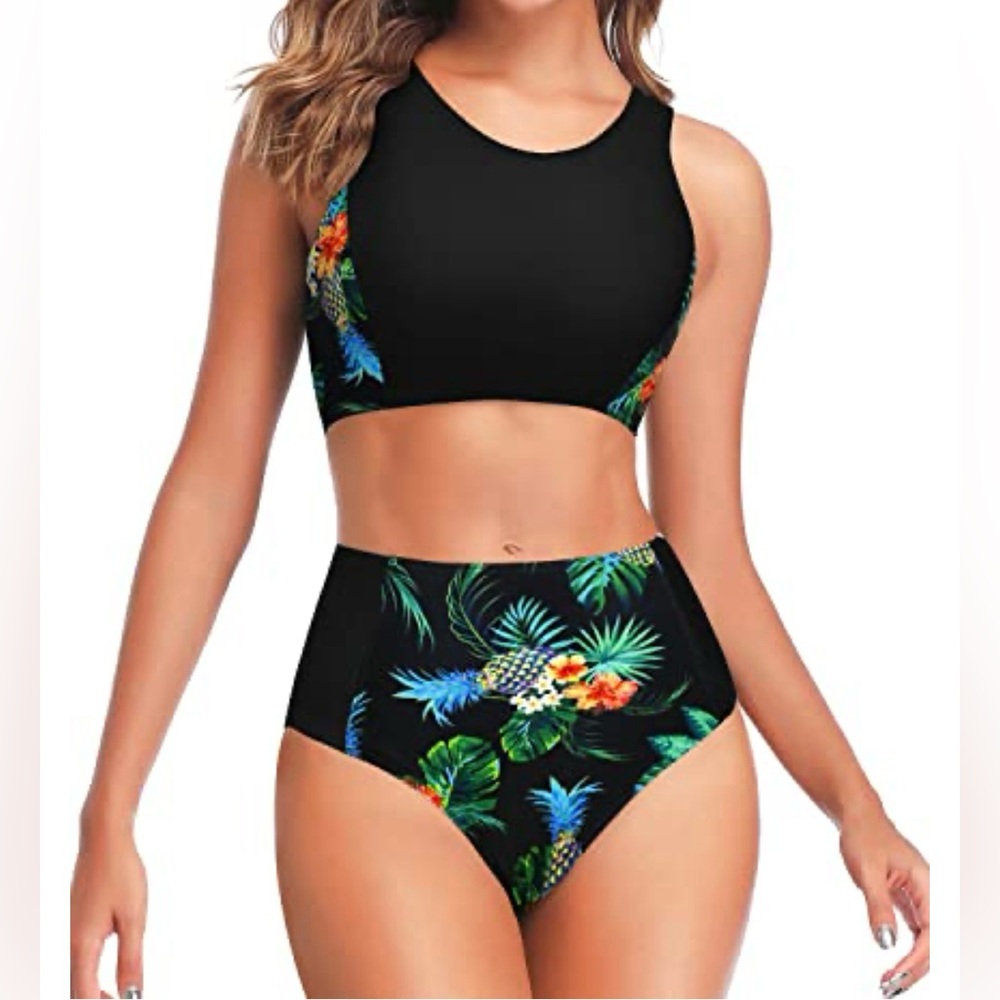 NWT Tempt Me Tropical Black Bikini Set